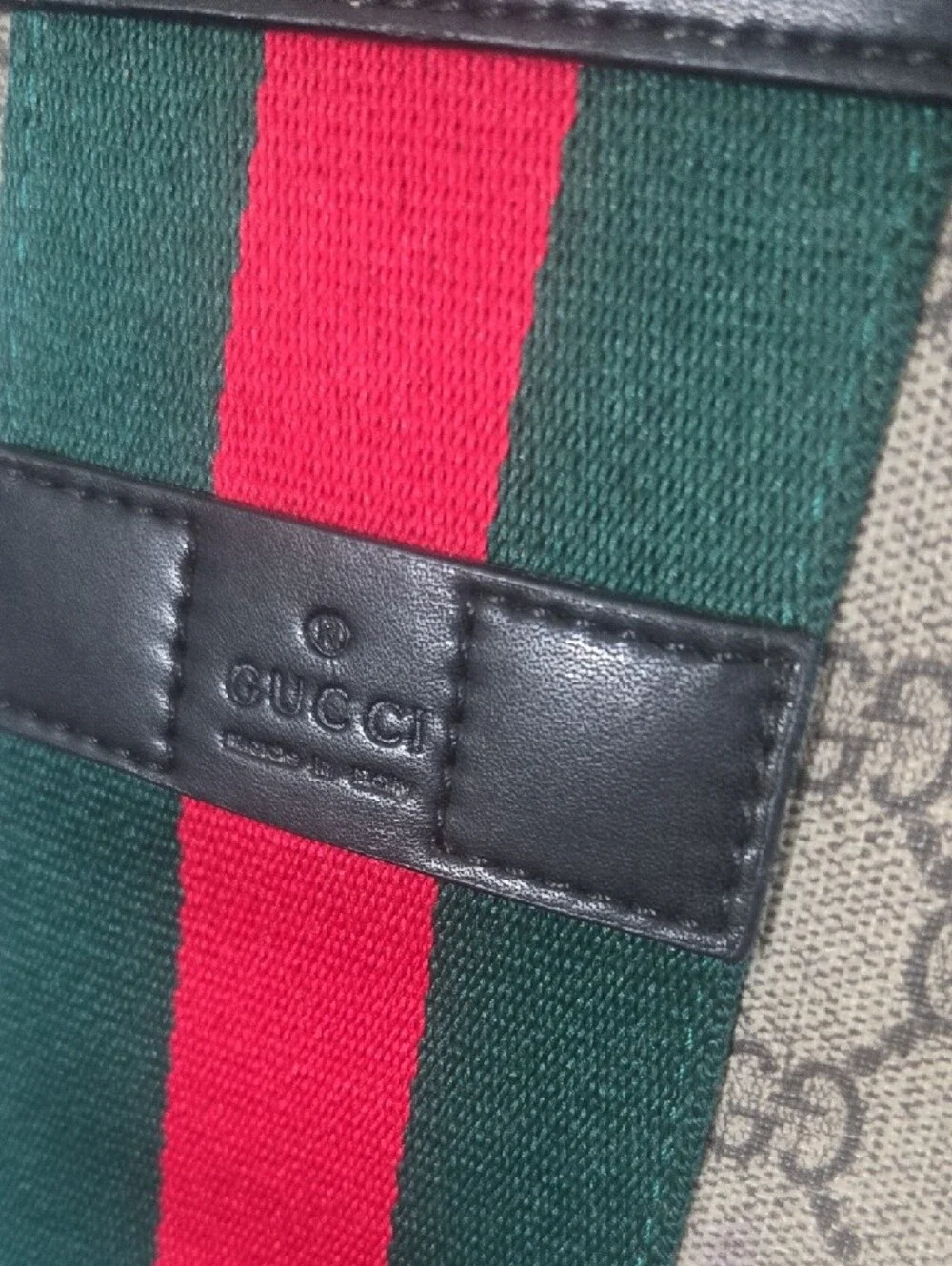 Gucci Beige GG Canvas Crossbody with Green and Red Web Stripe